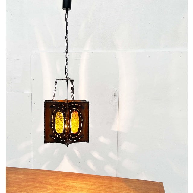 Mid-Century Modern Brutalist French Copper and Glass Pendant Lamp from Accolay, 1960s For Sale - Image 11 of 18