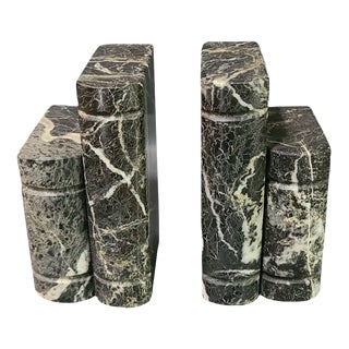 Mid 20th Century Vintage Pair Classical Italian Carved Green Marble Book Shaped Bookends For Sale