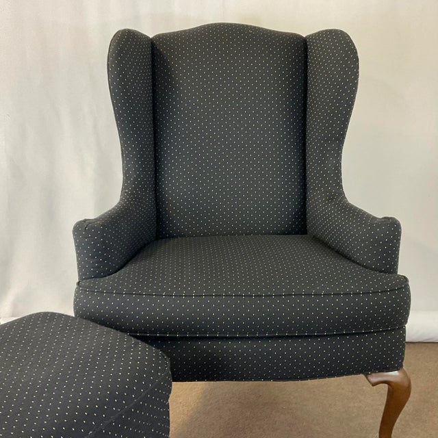 Vintage Traditional Queen Anne Drexel Wing Chair and Ottoman - 2 Piece Set For Sale - Image 6 of 12