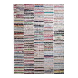 Rug & Kilim's Modern Patchwork Kilim Rug in Gray Multicolor Stripe Pattern For Sale
