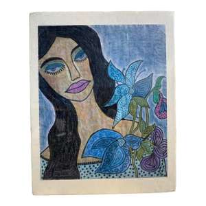 Jude Kirby Original Oil Pastel “Blue Flowers”