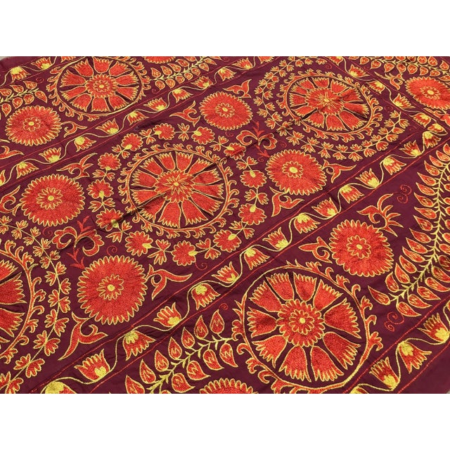 Boho Chic Crochet Bedspread From Handmade Suzani Fabric For Sale In Portland, ME - Image 6 of 9