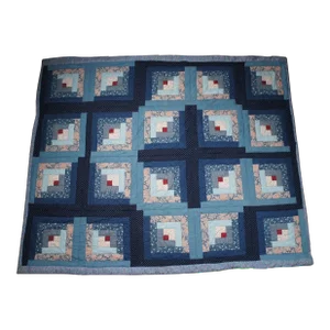 Vintage Log Cabin Stitched Geometric Floral Quilt Blanket Bedspread