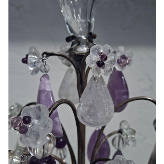 19th Century Opulent French Louis XV Huge Natural Rose Quartz, Amethyst and Clear Quartz Rock Crystal Girandole, Table Lamp For Sale - Image 17 of 18