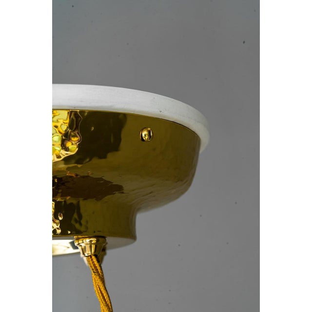 Art Deco Hammered Chandelier with Opaline Glass Shades, Vienna, 1920 For Sale - Image 14 of 18