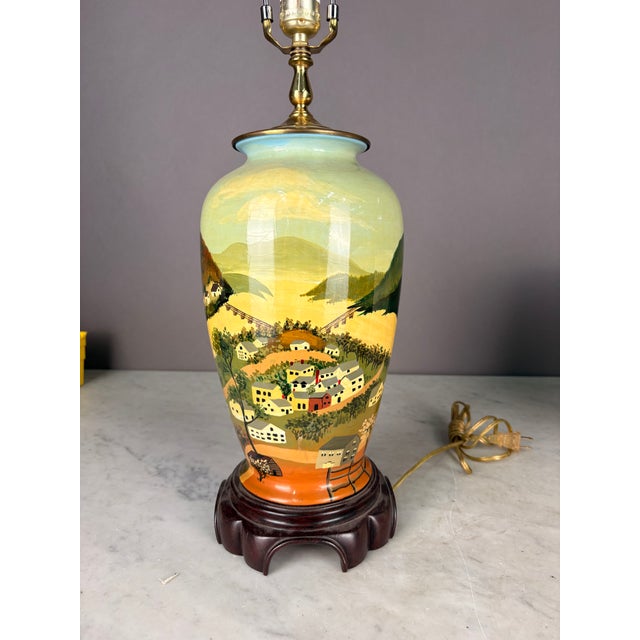 1960s Hand Painted Village Scene Table Lamp For Sale In New York - Image 6 of 14