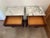Victorian Pair of Vintage Victorian-Style Lyre Harp Base Marble Top Nightstands / Side Tables – Italian Marble, Carved Rose Drawers For Sale - Image 3 of 9