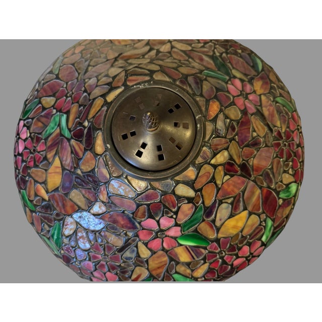 Brown Vintage Handel Co. Table Lamp Base With Floral Decorated Leaded Glass Shade For Sale - Image 8 of 11