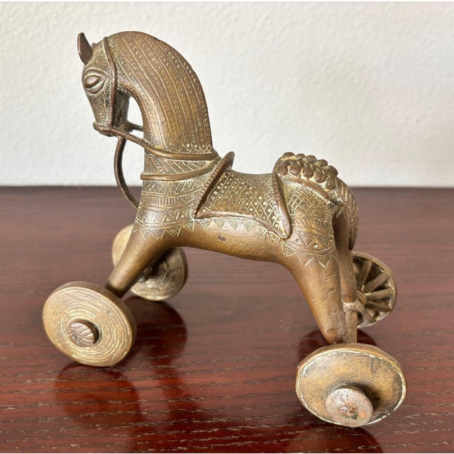 Antique Indian Bronze Temple Toy Horse-Drawn Chariot on Wheels, 19th Century For Sale - Image 11 of 11