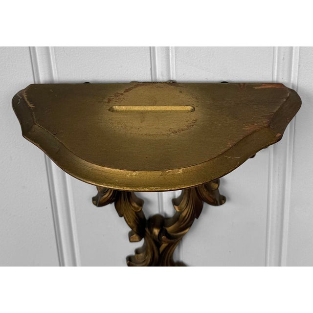 1970s Vintage Hollywood Regency Baroque Gold Wall Shelf - A Pair For Sale - Image 5 of 7