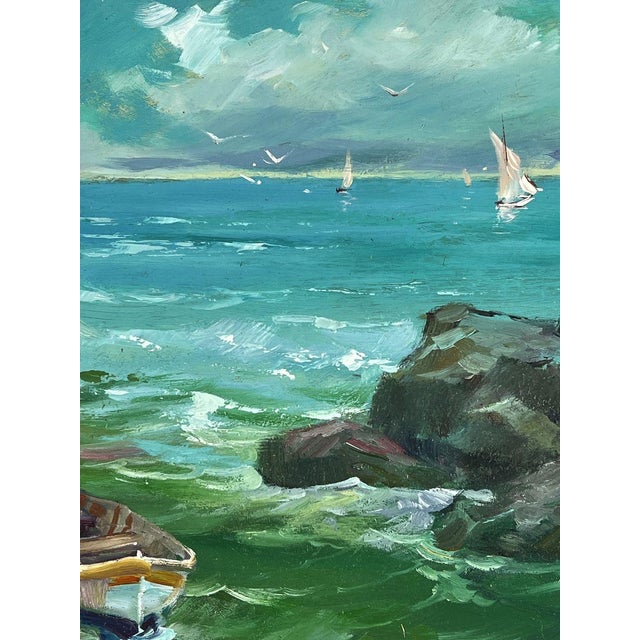 Oil Painting a Boat Is Moored on a Rocky Shore Yuriy Suprunchuk For Sale - Image 10 of 11