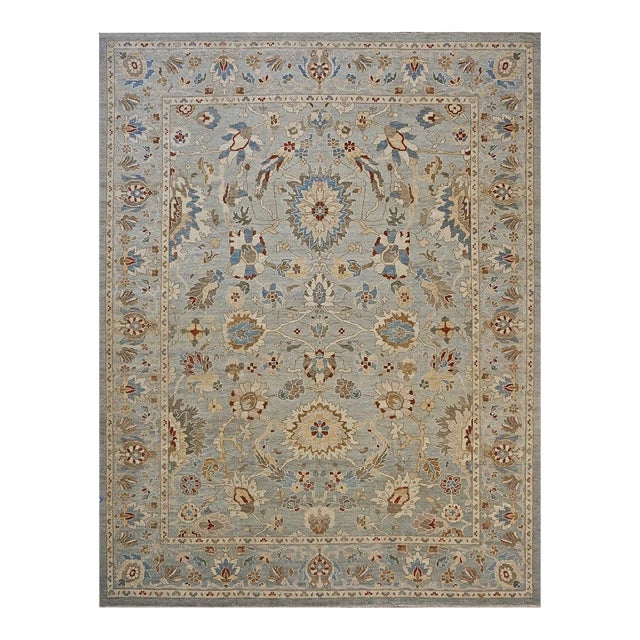 Afghan Wool Sultanabad 10X12 Slate, Ivory, Blue & Red Handmade Area Rug #1143280 For Sale