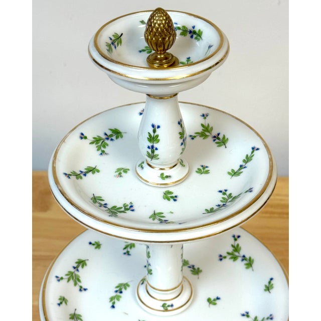 White Old Paris Porcelain & Gilt Bronze 'Forget Me Not' Four Tiered Compote/Tazza For Sale - Image 8 of 12