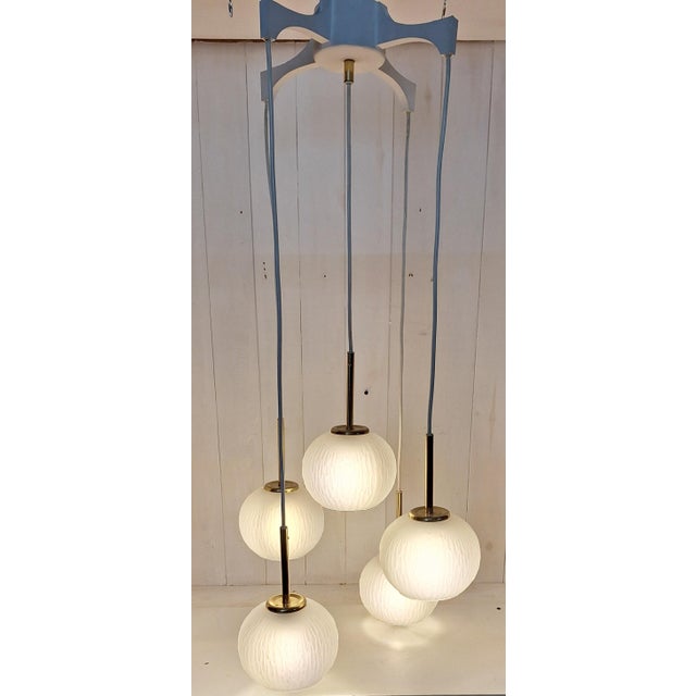Vintage Five-Light Cascade Lamp with White Plastic Frame and Frosted Glass Shades, 1970s For Sale - Image 9 of 9
