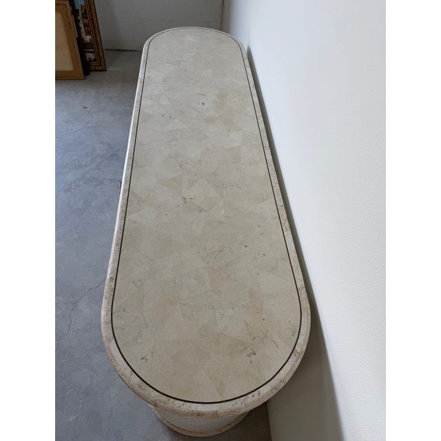 Wood 1980’s Postmodern Chic Rattan and Stone Oval Credenza For Sale - Image 7 of 12