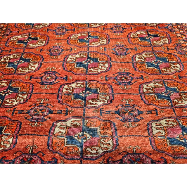 Vintage Turkmen Tekke in Allover Pattern in Red, Navy, Ivory, Blue, Pink For Sale - Image 15 of 18