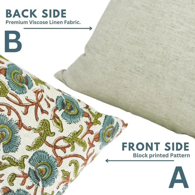 Fabdivine Handmade Block Printed Cushion Cover 26x26 Inch Cotton Linen- Vasundhra For Sale - Image 4 of 4