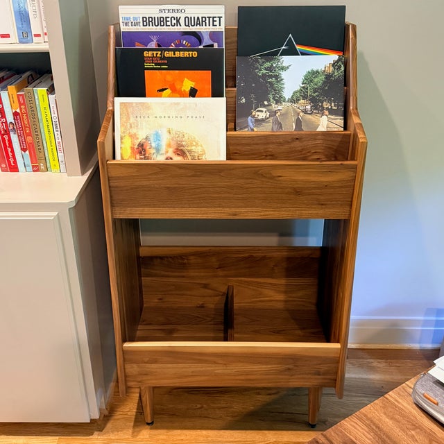 Wood Luxe 2-Bay Walnut Record Stand From Symbol For Sale - Image 7 of 9