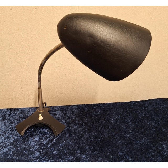 Mid-Century Black Metal Adjustable Desk Lamp with Reflector Shade and Nickel-Plated Flex Arm, 1960s For Sale - Image 6 of 8