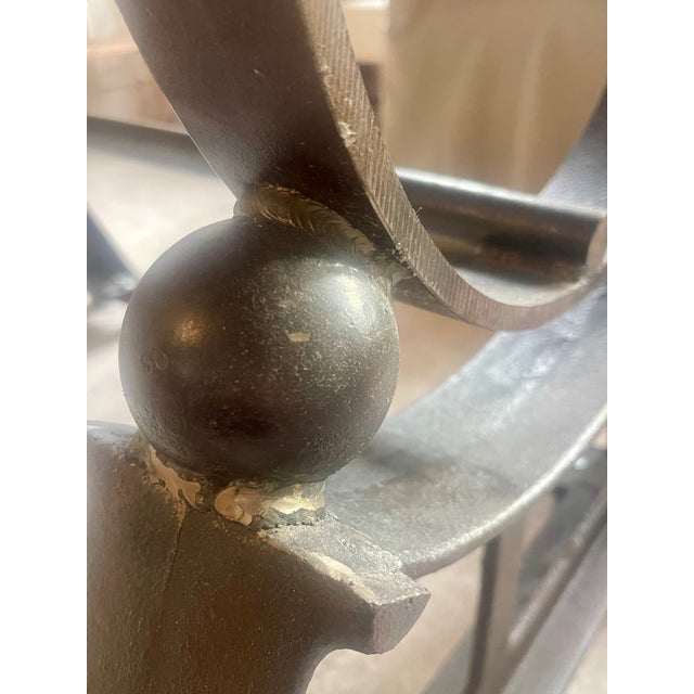 2010s Reclaimed Bowling Alley Lane Industrial Desk With Sculptural Metal Base For Sale - Image 5 of 6