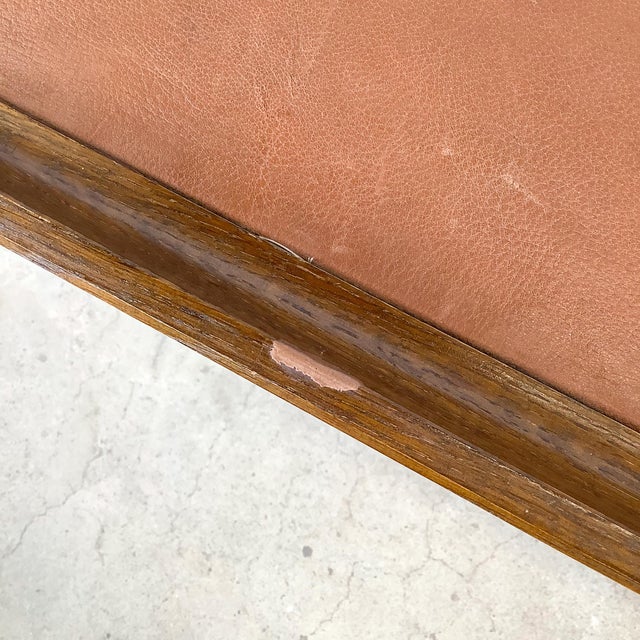 Vintage Studio-Made Square End Table With Cognac Leather Inset Top & Architectural Trestle Base, Mid-Century For Sale - Image 15 of 18
