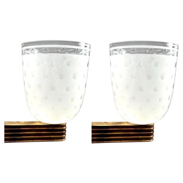 Gold Large Art Deco Wall Lights in Blown Glass and Brass, Italy, 1940s, Set of 2 For Sale - Image 8 of 8