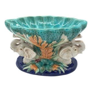 Vintage Italian Majolica Elephant Pedestal Centerpiece For Sale