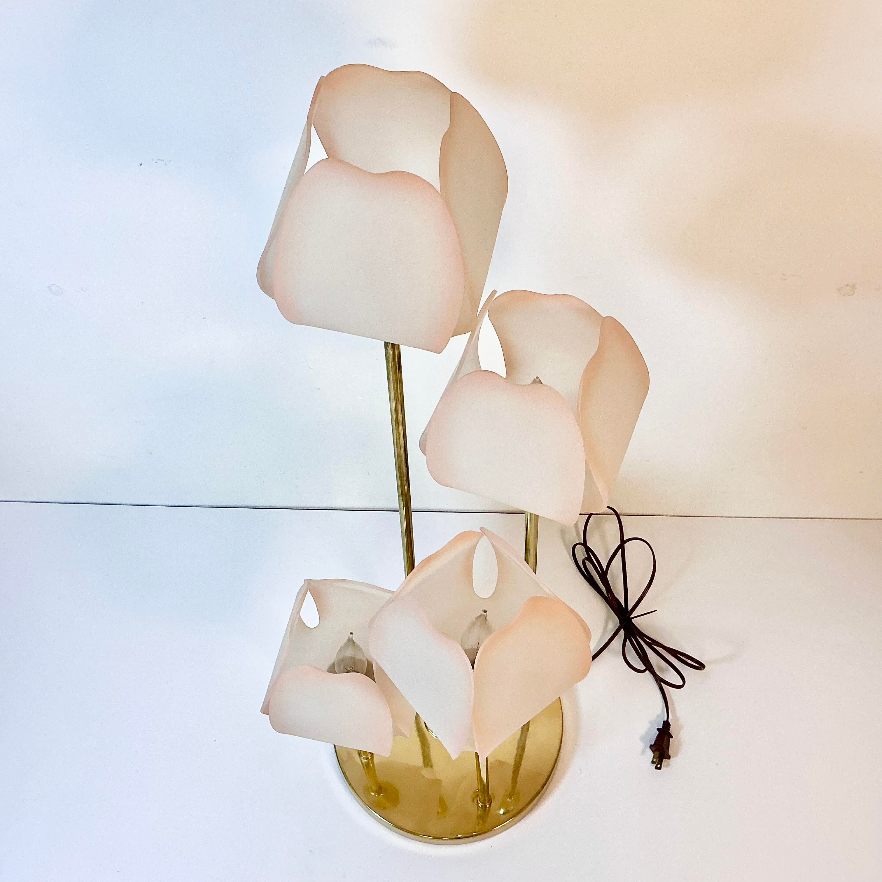1980s Vintage Hollywood Regency Art Nouveau Tulip Shade Table Lamp