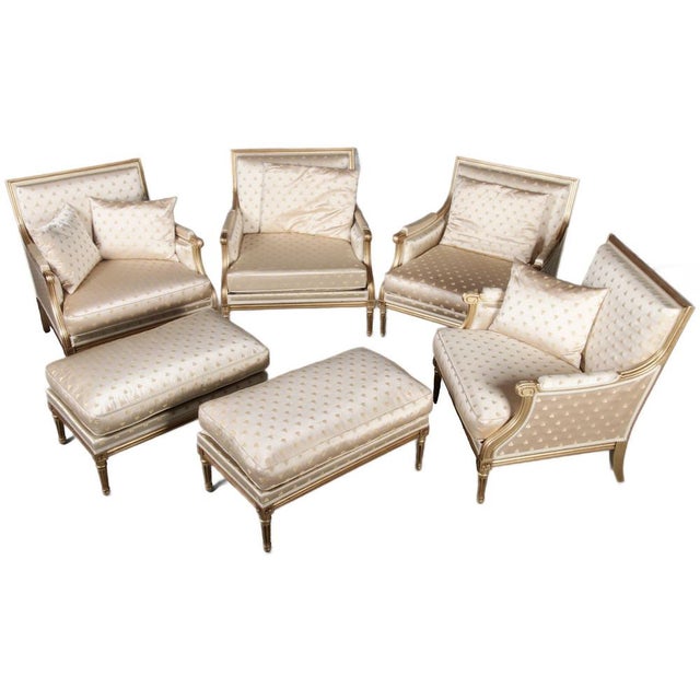 Gold Louis XVI Style Seating Group by Pierre Counot Blandin, France, 1980, Set of 6 For Sale - Image 8 of 18