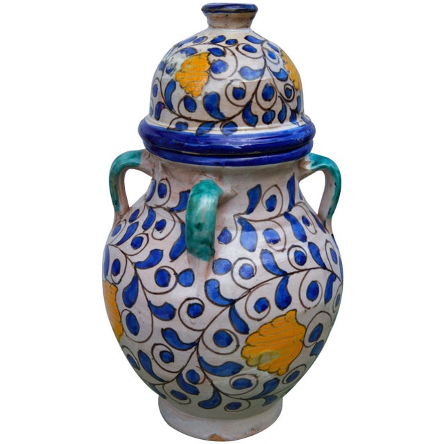 Mid 20th Century Blue & Orange Moroccan Vase For Sale - Image 4 of 10