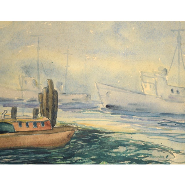 Mid 20th Century Boats at the Harbor - Nautical Seascape by Clarence Albert Taubenhein For Sale - Image 5 of 7