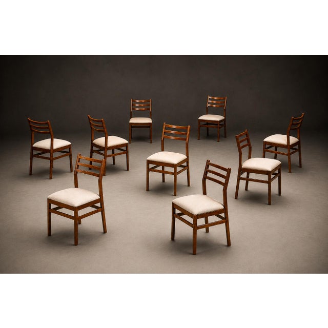 Brazilian Modern Set of Eight Chairs in Caviuna Wood & Linen, Alexandre Rapoport, 1960s For Sale - Image 4 of 16