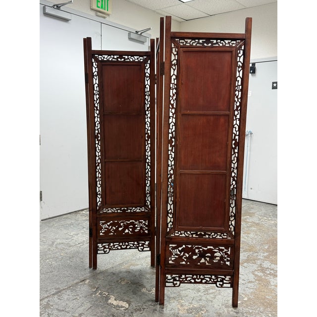 Chinese Four Panel Folding Screen, Vintage For Sale - Image 4 of 12