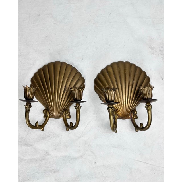 Vintage Brass Shell Candle Sconces- A Pair For Sale - Image 4 of 8