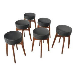 English Modern Dining Stools In Teak - Set of 6