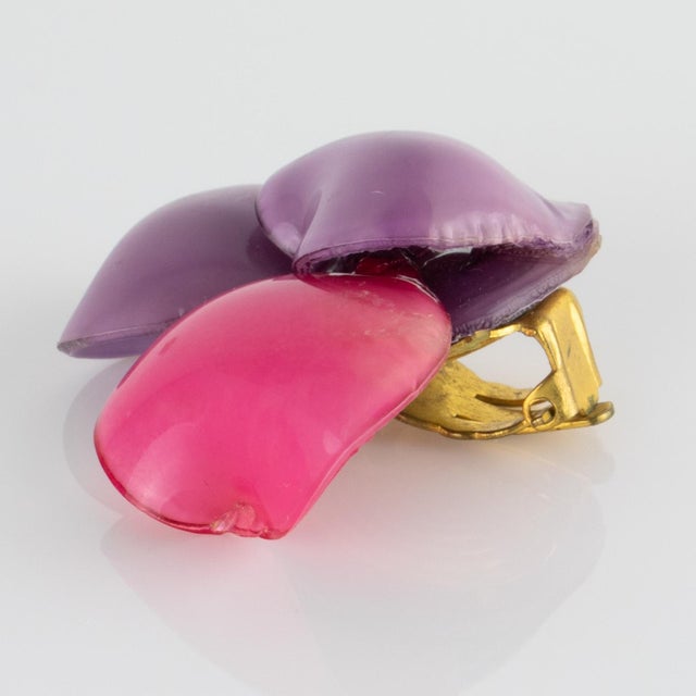 Plastic Francoise Montague Lavender and Pink Heart Resin Clip Earrings For Sale - Image 7 of 7