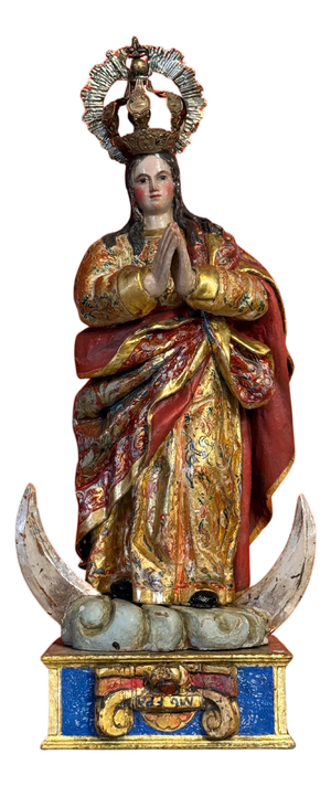Baroque Virgin of the Immaculate Conception in Polychrome and Gilded Wood, 17th Century