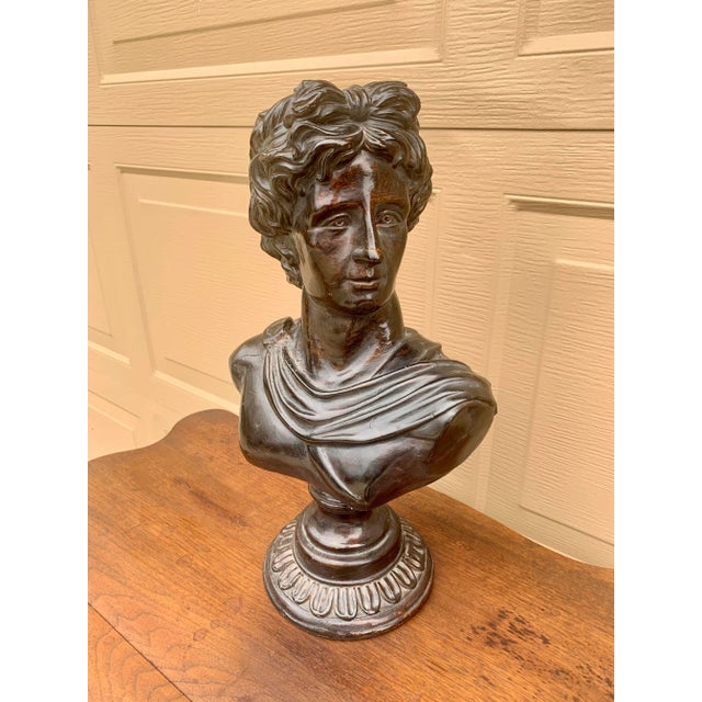 Plastic Vintage Neoclassical Apollo Belvedere Bust Sculpture on Pedestal For Sale - Image 7 of 11