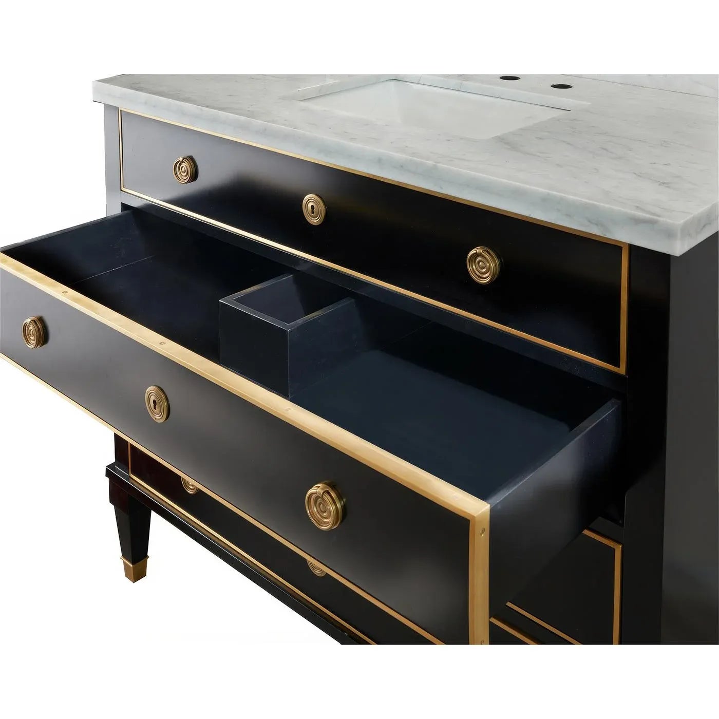 Neoclassical Style Black Marble Top Vanity