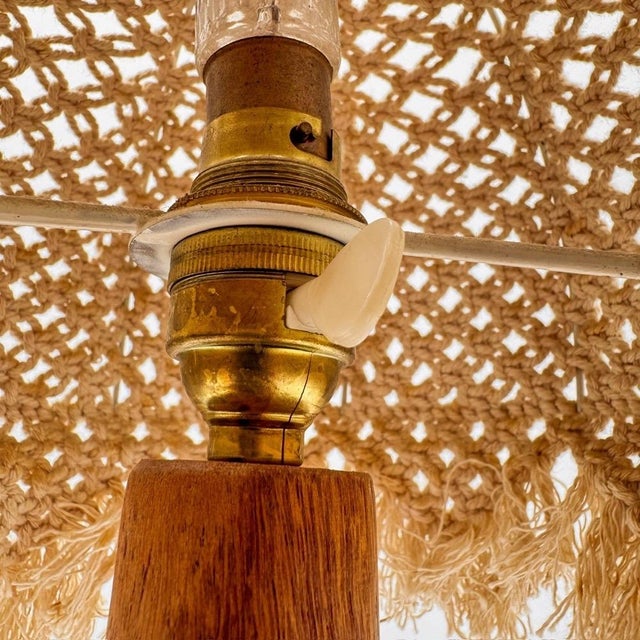 Bohemian Table Lamp in Turned Wood and Macrame, 1970 For Sale - Image 4 of 8