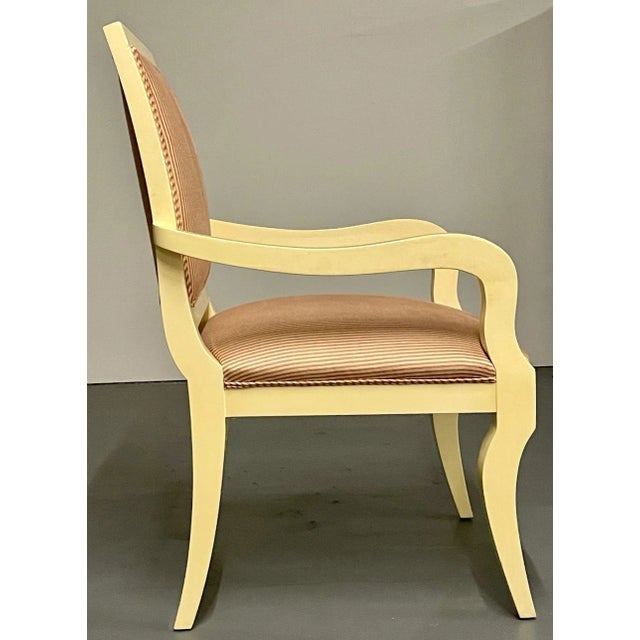 Ron Seff, White Lacquer, Striped Fabric, Ten Modern Dining Chairs, Usa, 1970s For Sale - Image 12 of 13