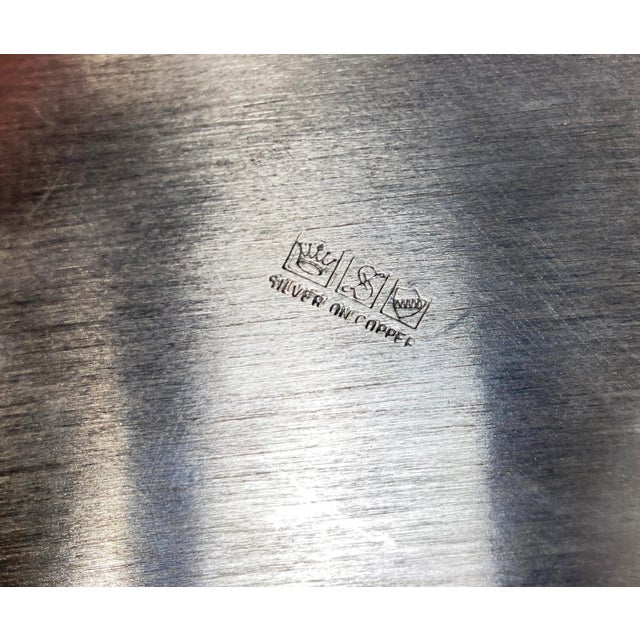 Vintage Footed Round Engraved Silver Plate Tray For Sale - Image 11 of 11