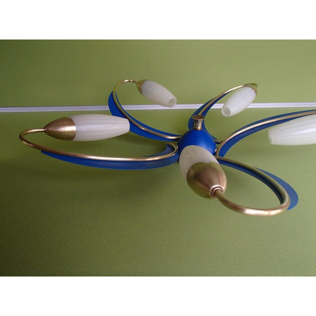 1950s Ceiling Lights with Sconces in Frosted Glass and Metal, 1950s, Set of 3 For Sale - Image 5 of 13