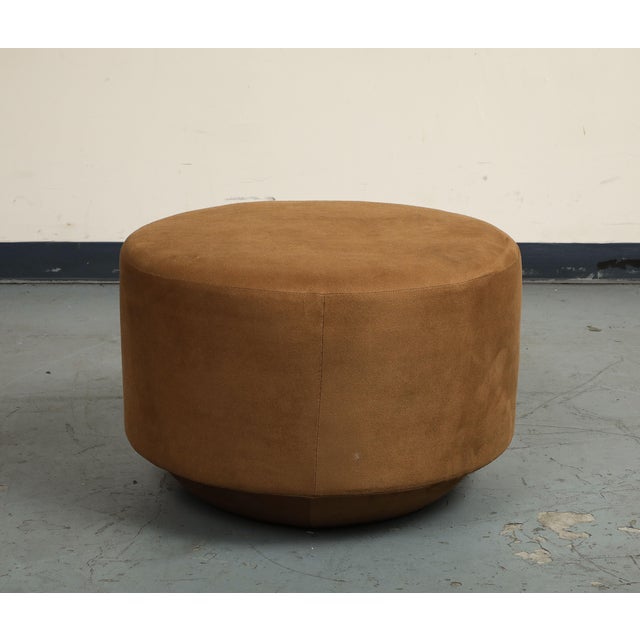 Contemporary Round Brown Suede Ottomans For Sale - Image 9 of 18