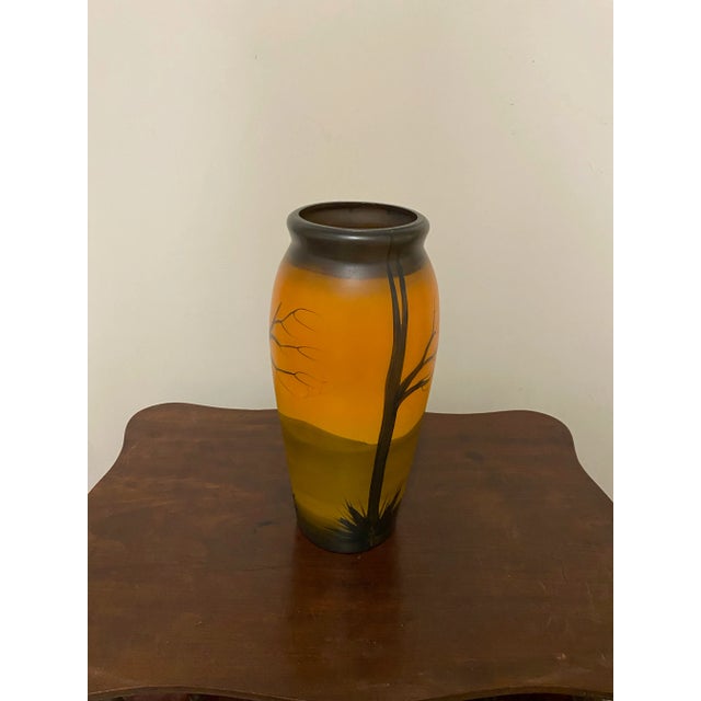 1900 - 1909 Antique French Muller Freres Style Hand Painted Vase For Sale - Image 5 of 5