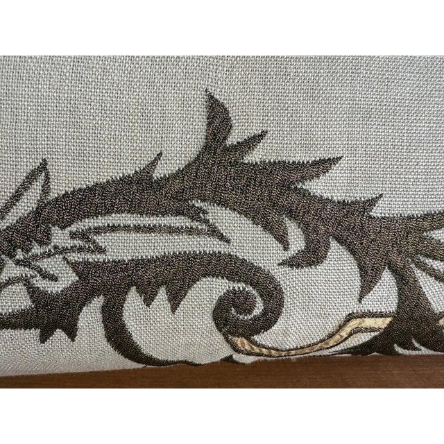 Rococo Custom Embroidered Linen Pillows, Rococo Revival Style, Italy, Pair For Sale - Image 3 of 9