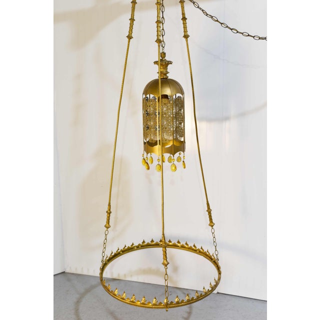 Metal Mid Century Gothic Revival Gold Halo Ring & Crystal Chandelier For Sale - Image 7 of 16