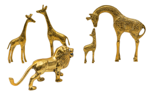 Mid-Century Modern Brass Giraffe & Lion Figurines, 1960s, Set of 5