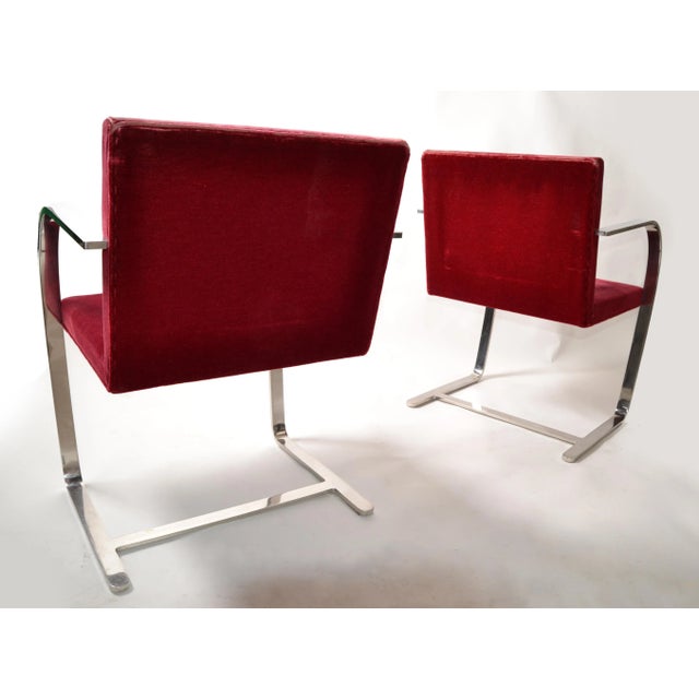 Mies Van Der Rohe for Knoll Stainless Steel Brno Chairs Red Velvet 1979, Pair For Sale - Image 9 of 13