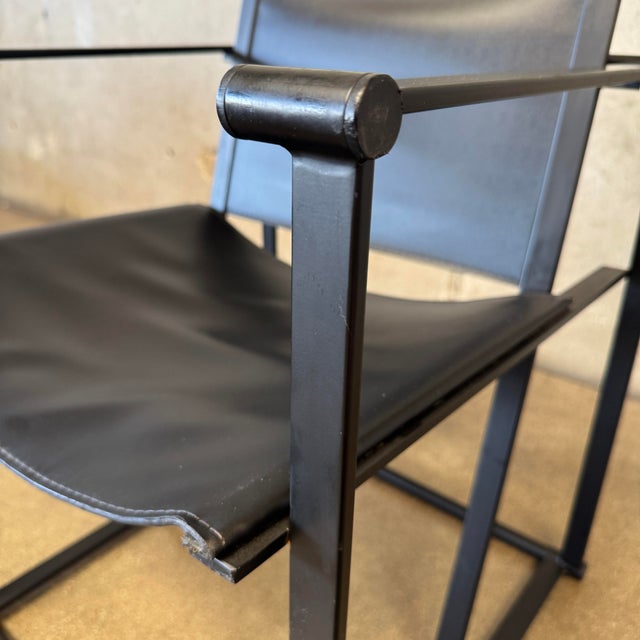 1990s Post Modern Black Leather and Metal Armchair #1 Attributed to Radbound Van Beekum for Pastoe For Sale - Image 9 of 11